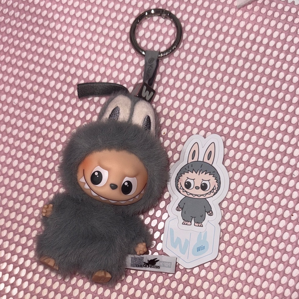 Authentic labubu Gray Plush Keychain for Small Pets